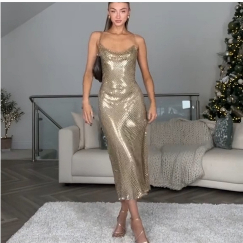 Zara gold mesh slip dress - Picture 15 of 16